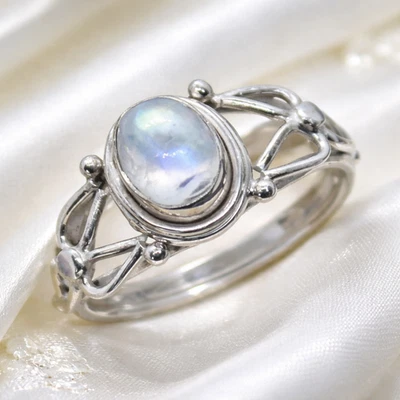 Mondstein Ring Silber 925 Weiß Blau schimmernd Rainbow Echt Sterlingsilber ts - Bild 1 von 4