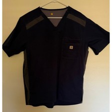 Carhartt Scrub Top V Neck Short Sleeve Navy Blue Size L Workwear
