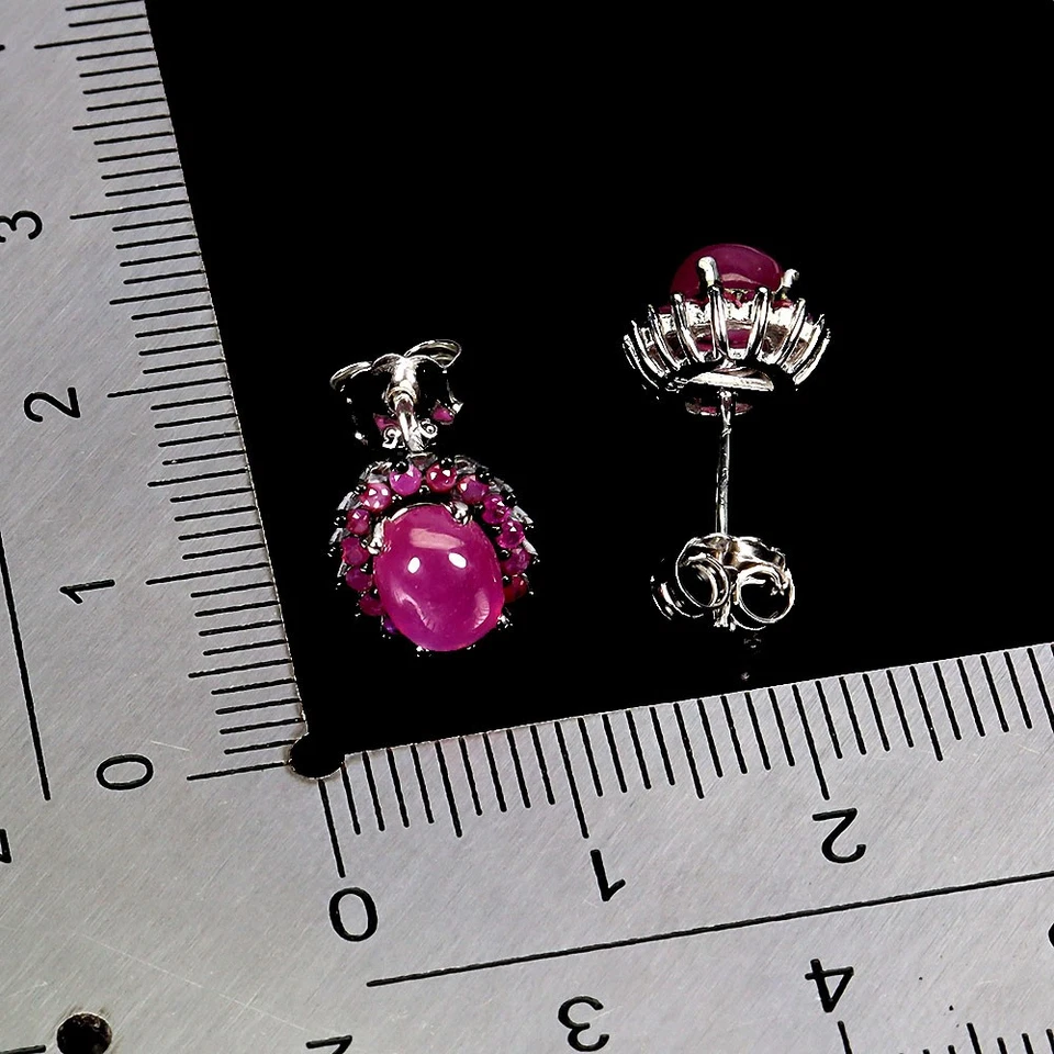 Pendientes de plata de ley 925 rubí ovalado 7x5 mm zafiro corte diamante piedras preciosas Foto 3 de 4