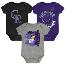 Newborn & Infant Black/Purple/Gray Colorado Rockies Change Up 3-Pack Bodysuit