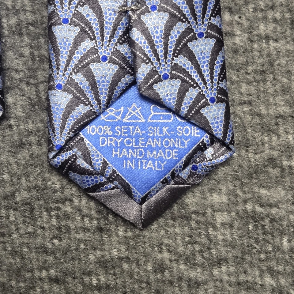 Men's Italo Ferretti Silvi Marina Luxury Silk Tie Italy Blue Geometric 68" x 3.5 - Image 3 of 4