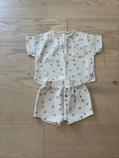 Quincy Mae Toddler Cotton Gauze Orange Print Short Sleeve Set, Size 2-3Y