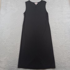Talbots Dress Shift Women M Black V-Neck Sleeveless Back Slit Midi Knit