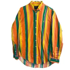 Vtg Polo Ralph Lauren Men’s Large Button Down Shirt Long Sleeve Pastel Rainbow