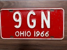 1966 OHIO  License Plate  ** Great Paint And Gloss ** 65 OH ** SOLID STEEL 9 G N