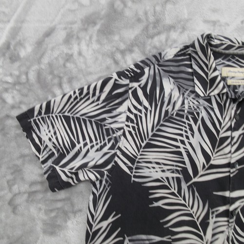 Tommy Bahama Shirt Mens XL Black White Silk Palm Leaf Hawaiian Loop Collar Camp - Picture 4 of 18