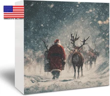 Santa Christmas Wooden Sign - Vintage Christmas Reindeer Navidad Holiday Decor, 