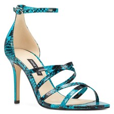 NINE WEST - MALINA, Aqua blue snake faux leather 3.75" strappy sandals, SZ 7.5