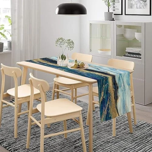 Marble Table Runner Blue Marble Abstract 13"W x 60"L (Pack of 1) Marble-19 - Image 4 of 4