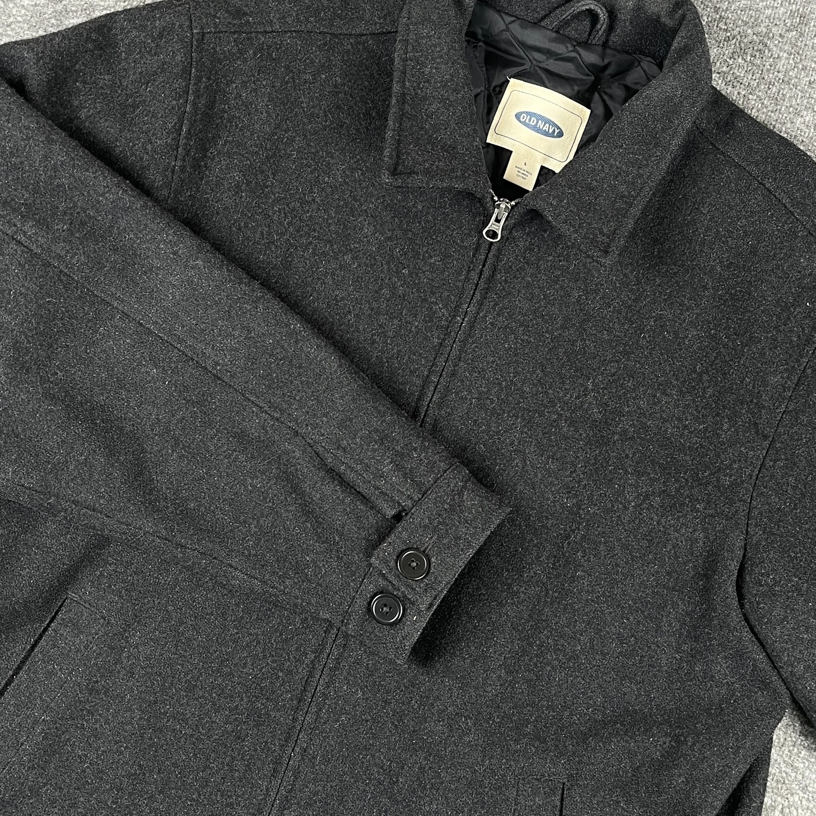 Old Navy Jacket Mens Large Gray Wool Blend Zip Front Lined Pockets Insulated