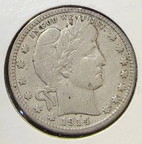 1914-D Barber Quarter Fine/VF Details CHRC