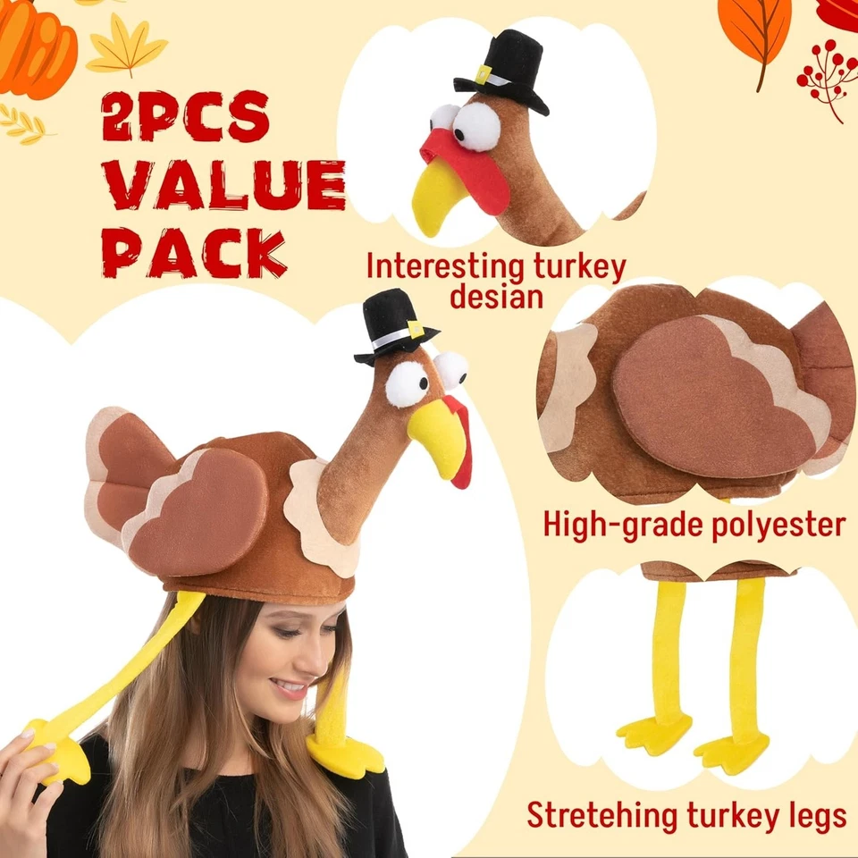 2 PIEZAS Sombreros Gobbler de Pavo, Sombreros de Novedad de Acción de Gracias, Talla Única Foto 2 de 4