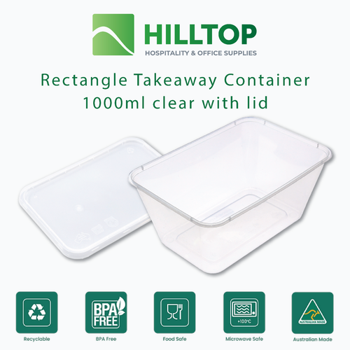 Reusable Plastic Takeaway Food Containers, Rectangle, Australian Made 500-1000ml - Picture 8 of 8