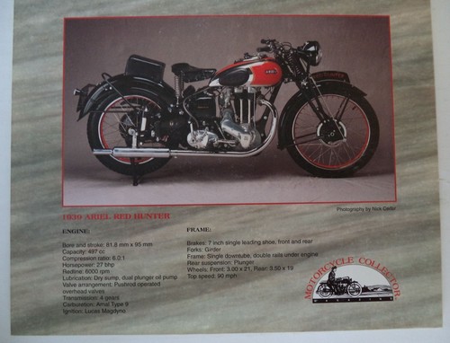 1939 Ariel Red Hunter Especificaciones de motocicleta para coleccionistas serie de carteles - Imagen 2 de 3