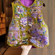 Embroidery Floral Vest New Chinese Vest Women's Slim Fit Round Neck Canvas Tops