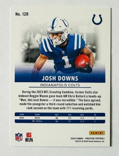 2024 Panini Prestige Josh Downs GREEN FOIL Card SP #/199 XTRA Points Colts! - Foto 2 di 3