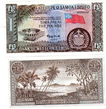 WESTERN SAMOA 5 POUND BANKNOTE ND 1963 P15 FLAG UNC NEW