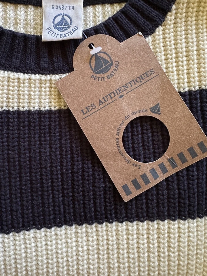 NUEVO Suéter Vintage 1990 Petit Bateau Boys Azul Marino y Marfil Rayas ~ 6 años Foto 2 de 4