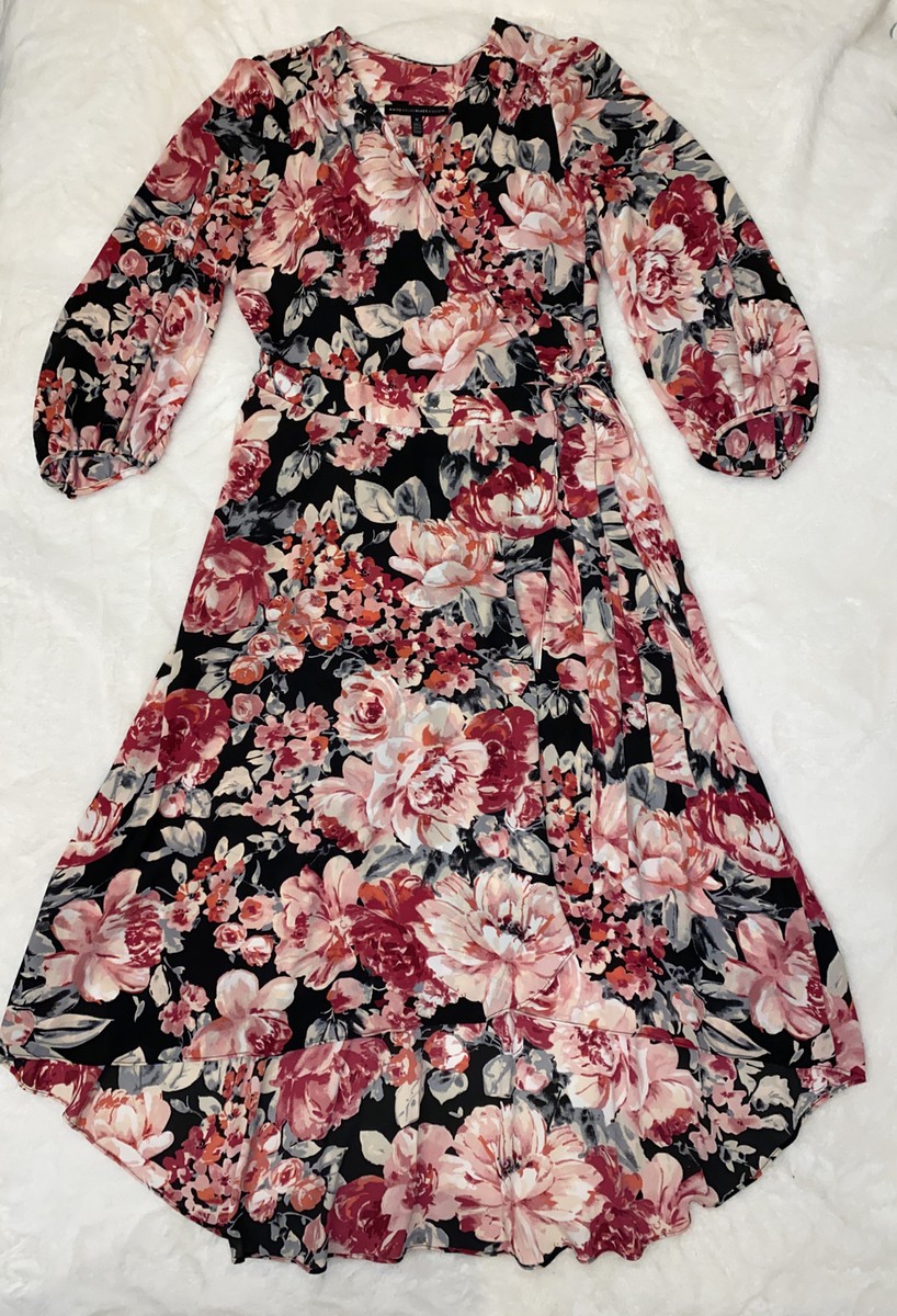 white house black market pink floral dress WHITE HOUSE BLACK MARKET FLORAL HIGH AND LOW DRESS SIZE M NWOT