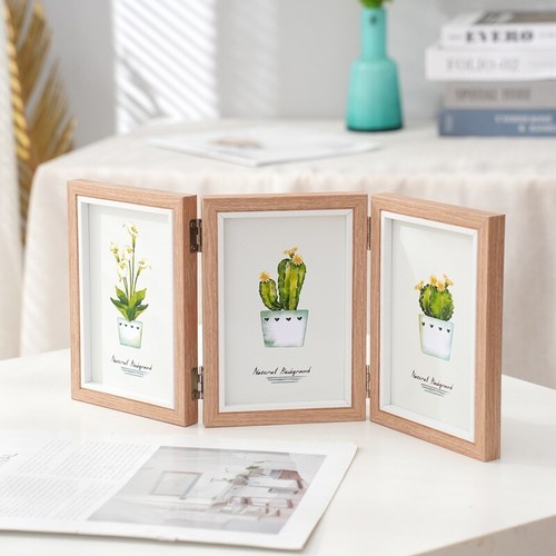 1pc Desktop Photo Frame Combination Wooden Folding Triplex Folding Photo Frame - Picture 10 of 14