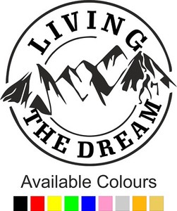LIVING THE DREAM VW MOTORHOME CAMPERVAN CARAVAN GRAPHIC STICKERS //DECAL
