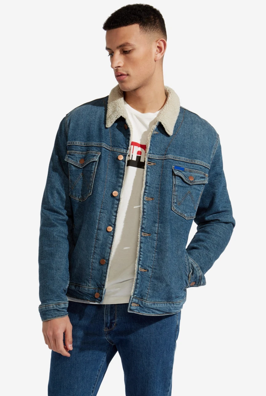 Wrangler jacket mens sherpa denim trucker 'Green room' FACTORY SECONDS WA149