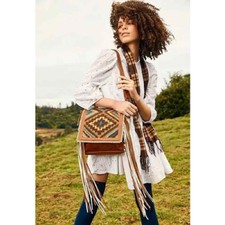 Myra Bag Boho Southwestern Leather Fringe Hairon Hide Shoulder Bag