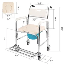 Multifunction Wheeled Mobile Toilet Commode Shower Chair Wheelchair Fits Elderly