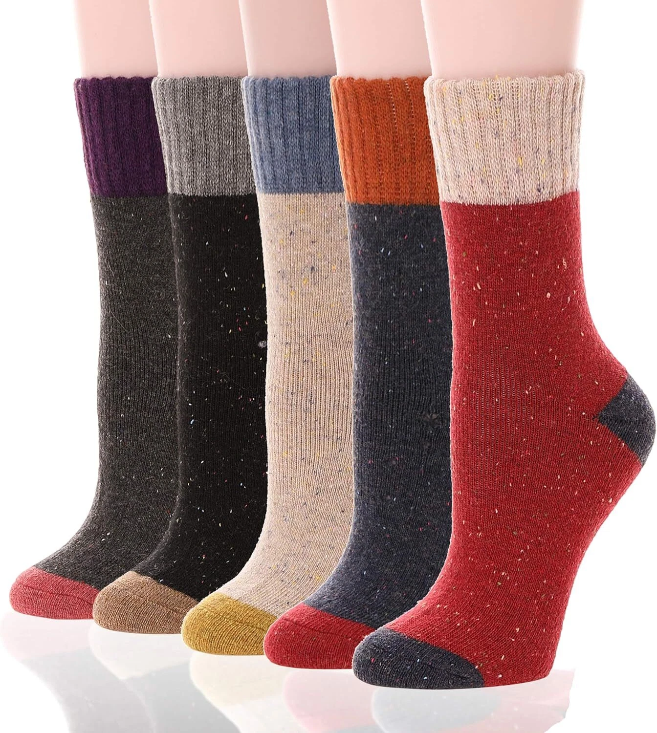 EBMORE 5 Pairs Women Merino Wool Socks Thermal One Size, Cute Dot(5 Pairs)