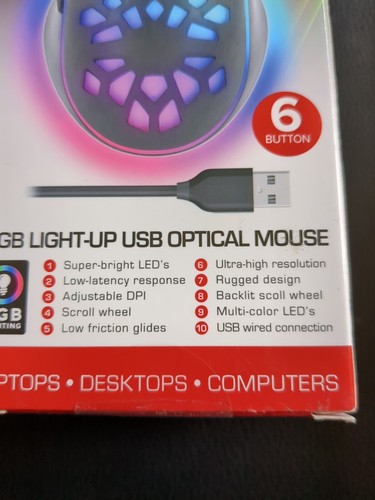 New In Box RGB Mouse Gaming Working School Streaming USB With Lights 6 Button - Picture 4 of 7