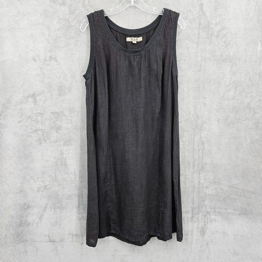 Flax Tank Shift Dress S Black Linen Contrast Trim Lightweight Casual Breezy Cool Flax Tank Shift Dress S Black Linen Contrast Trim Lightweight Casual Breezy Cool
