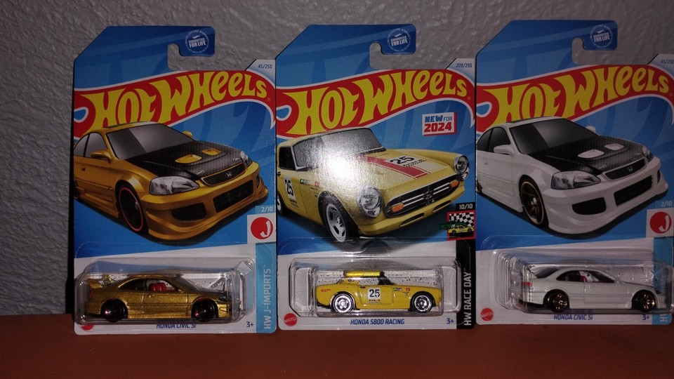 Hot Wheels Honda Lot HTF Cars Gold & White Civic SI Yellow S800