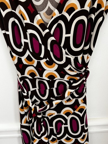 Michele Bohbot Bisou Bisou Women’s Wrap Dress V-Neck Geometric Design Size 10 - Picture 3 of 12