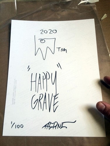 JUSTIN AERNI dark art Signed & Numbered PRINT macabre horror : HAPPY GRAVE - Picture 3 of 3