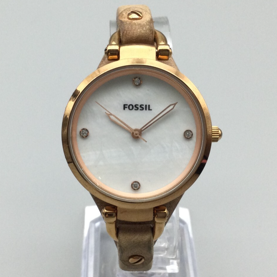 Fossil Georgia Watch Women 32mm ES3151 Rose Gold Tone Leather Band