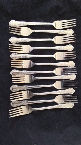 12  8" Dinner FORKS Set of Twelve Stainless Steel 8" long by 1 inch  Wide MED - Afbeelding 1 van 2
