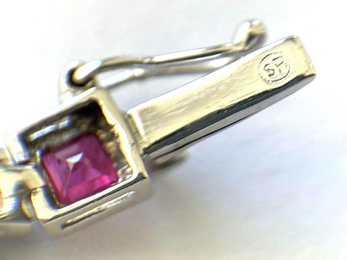 NOS 14K SP 585 Solid White Gold Diamond Ruby Ladies Classy Tennis Bracelet - Picture 10 of 12