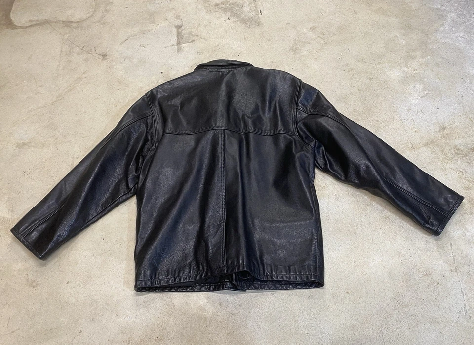 Chaqueta Buffalo David Bitton Hombre Mediana Cuero Negro Diseñador Cremallera Abrigo Bombardero Foto 3 de 4