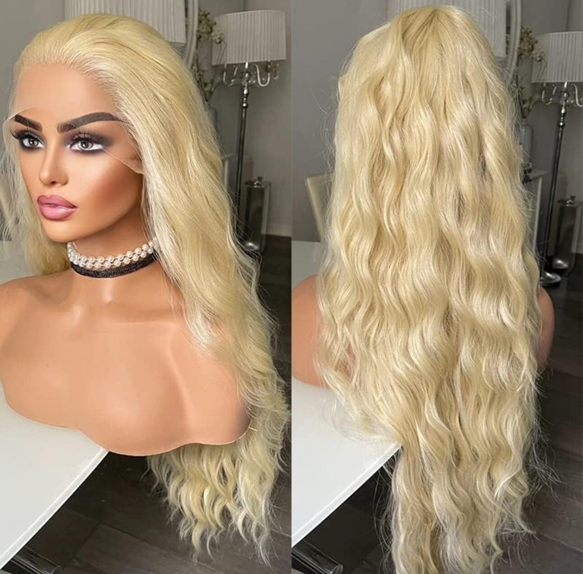 24 Inch Blonde Curly Wavy Human Hair #613 Lace Front Wig 