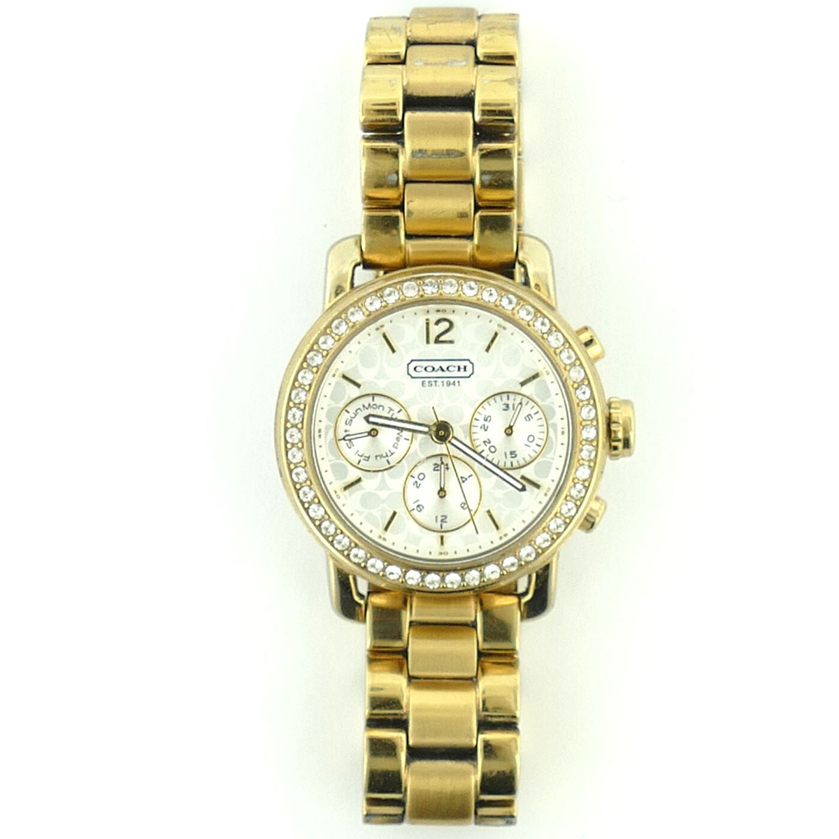 AUTHENTIC COACH WHITE DIAL GOLD PLATED MIDSIZE CHRONO WATCH FOR