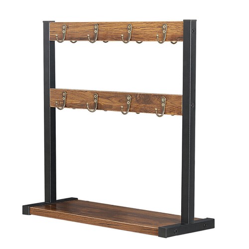 2-Tier Coffee Mug Holder Stand Wood &Metal Tabletop Coffee Cup Storage Tree Base - Picture 8 of 12
