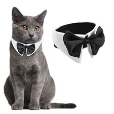 Tux Dog Bowtie, 1 Piece White Adjustable Pet Neck Tie Tuxedo Bow L Small Pets
