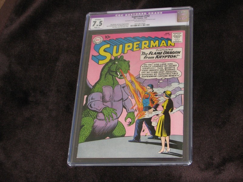 NEW LISTING: 1961 SILVER AGE SUPERMAN #142 CGC GRADED APPARENT 7.5 V. F. RARE.