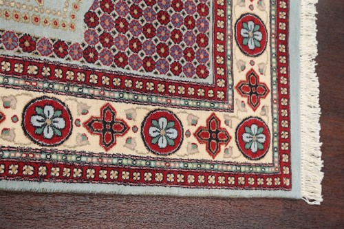 Alfombra geométrica tinte vegetal Aubusson área oriental anudada a mano azul claro 5'x7' - Imagen 8 de 12