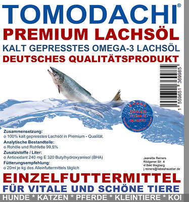 Lachsöl für Koi natürliche Energiequelle Premium Omega3 Lachsöl kalt gepresst 5L