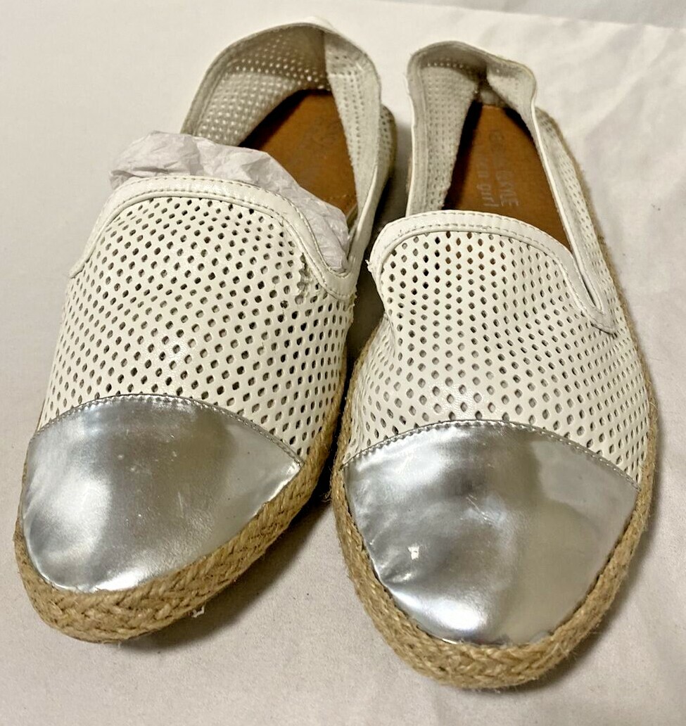 Kendall Kylie Espadrille Flat Shoes White/Silver Leather Size M