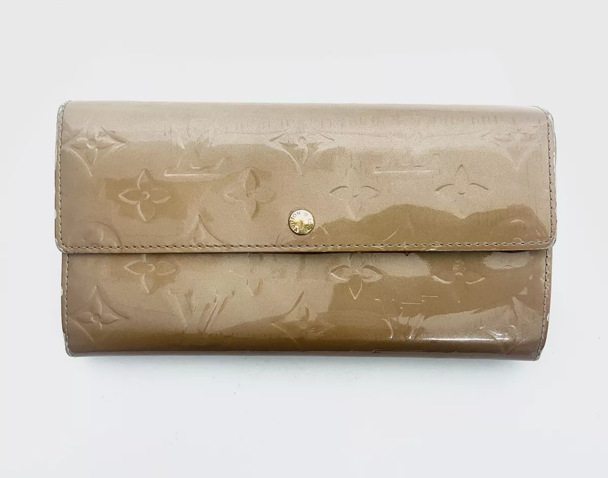 Louis Vuitton Vernis Tan Beige Gold Leather Long Cash Buttoned Envelope Wallet