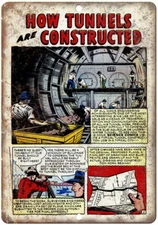 Science Comic How Tunnels Are Constructed 12" x 9" Reproduction Metal Sign J466