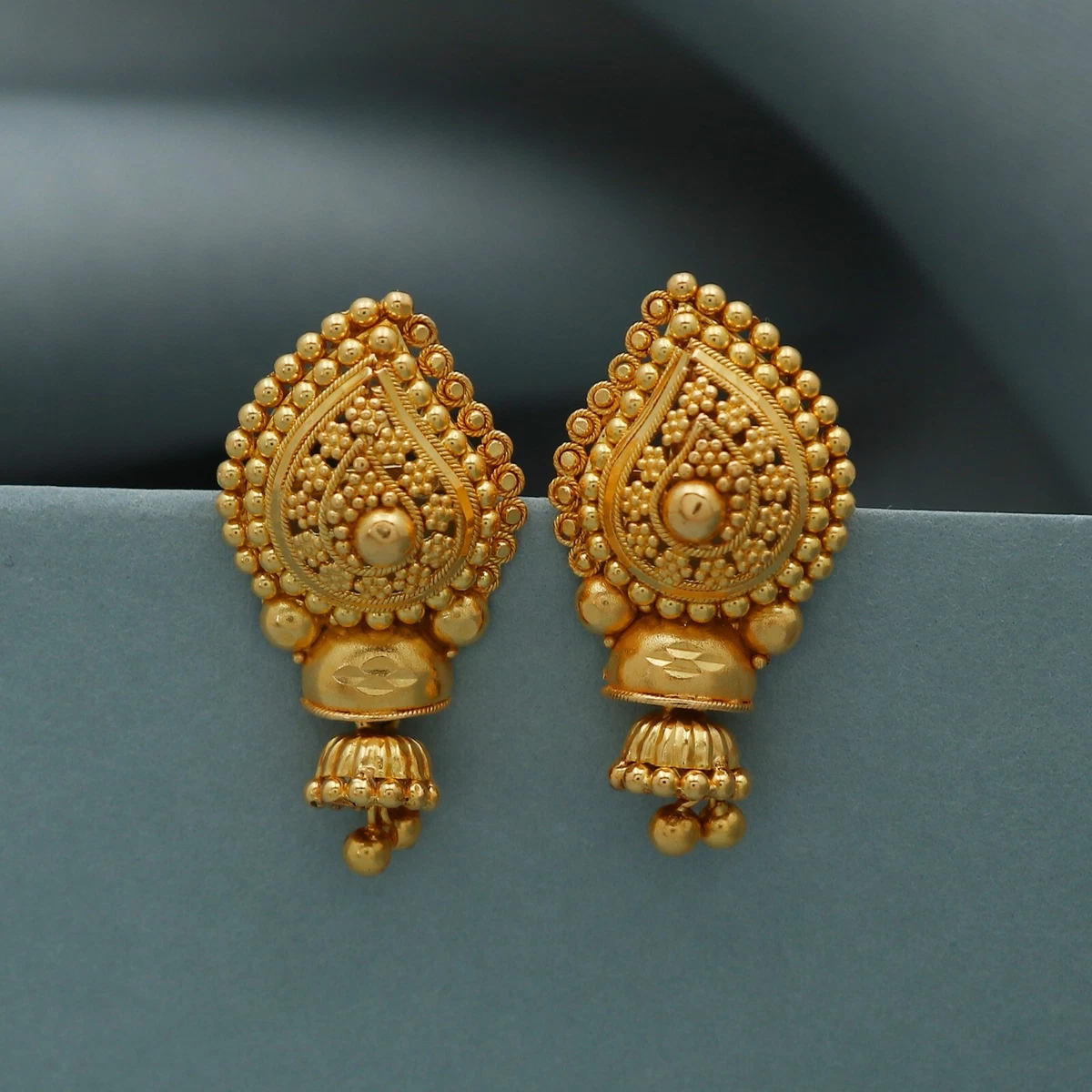 Pure 22k Yellow Gold Stud Earrings 22kt Gold Indian Handmade