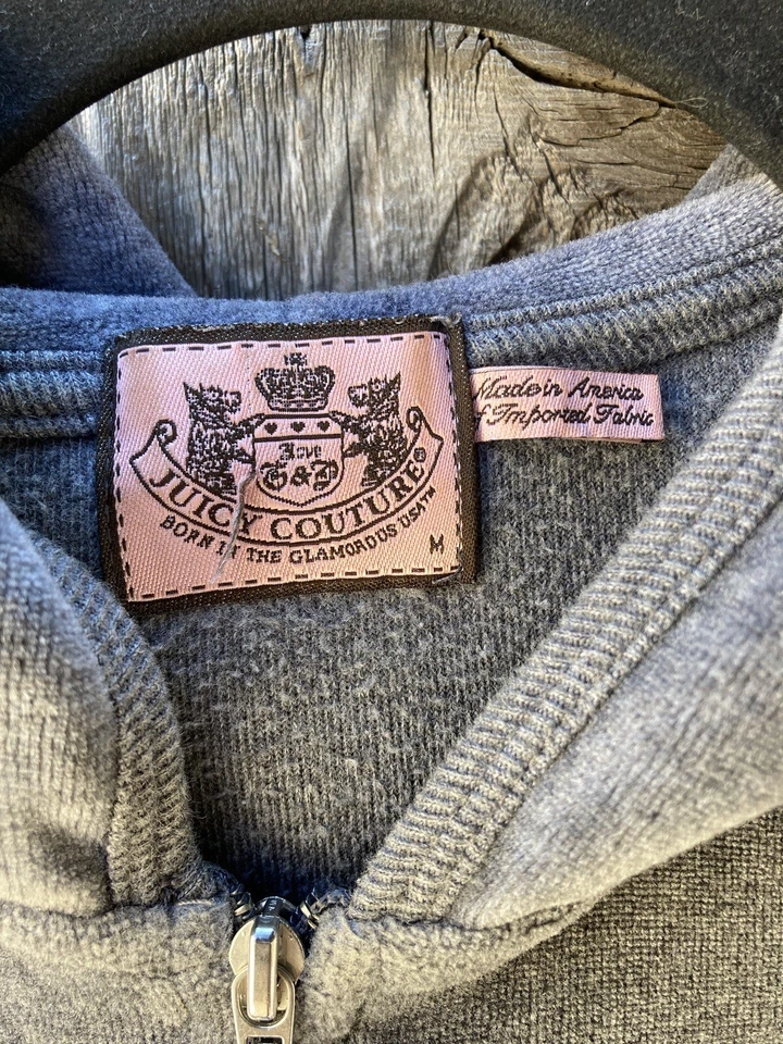 Sudadera con Capucha Para Mujer Juicy Couture Gris Cremallera Completa M Algodón Y2K Barbiecore Academia Años 90 Foto 2 de 4